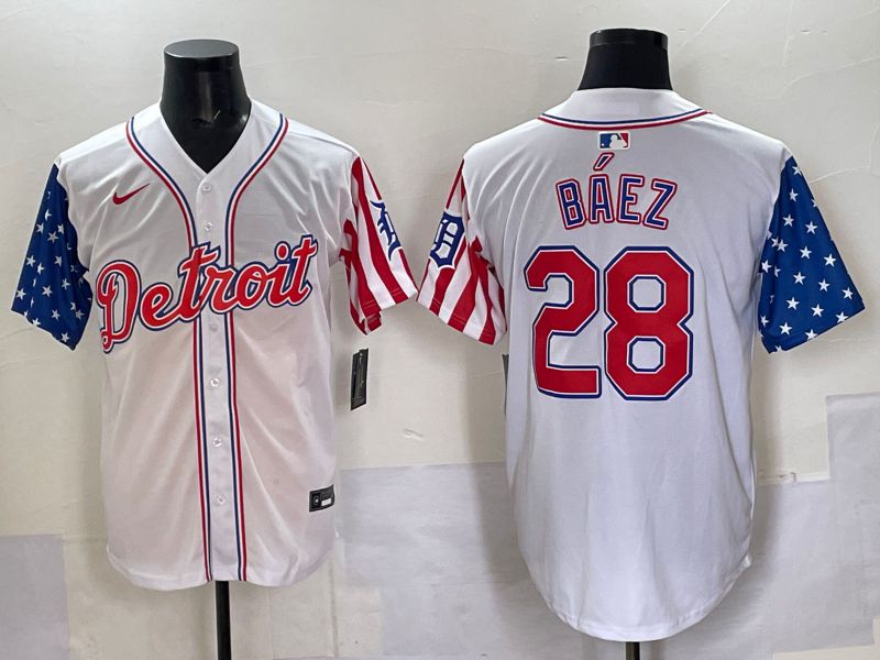 Men Detroit Tigers #28 Baez White National Flags 2025 Nike MLB Jersey style 1